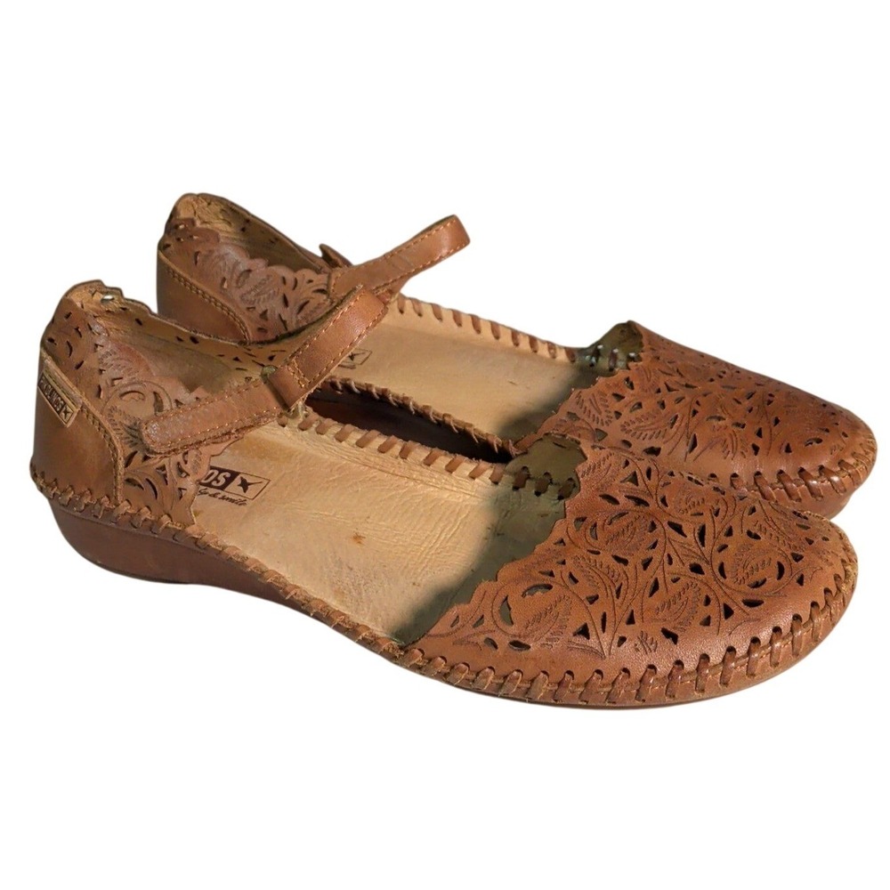 Pikolinos Puerto Vallarta Shoes Womens Size 7.5 EU 38 Ballet Brown Leather Boho